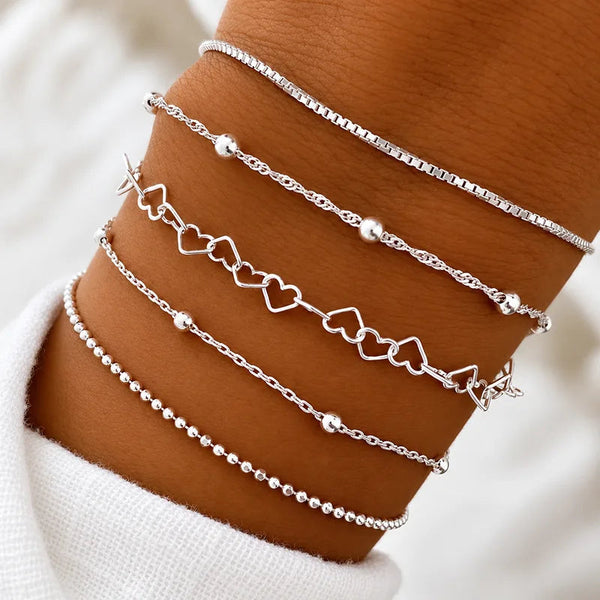 Herzketten-Armbänder 5er-Set